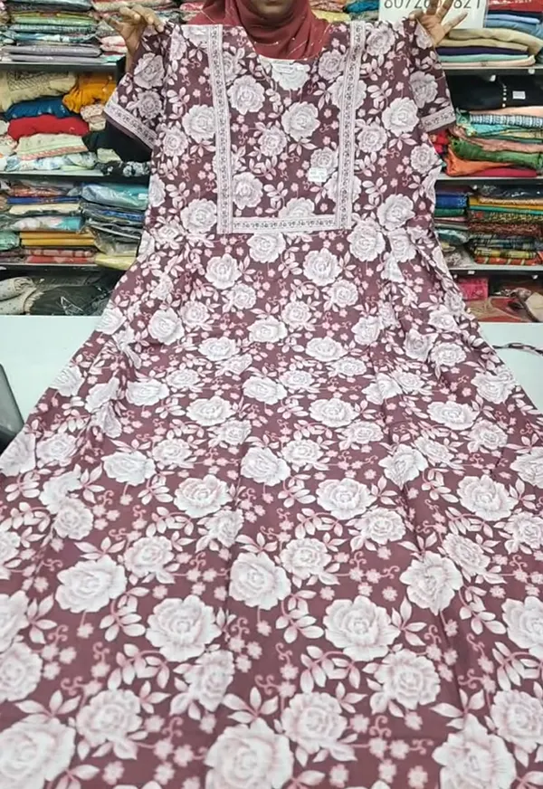 Pure Jaipur Cotton V-Neck Frock Maxi Nighty | NT3595